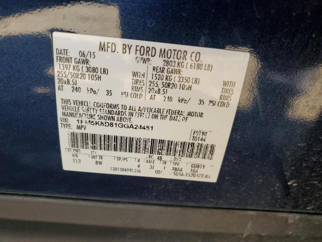 Photo 10 from auction – 2016 FORD EXPLORER X with VIN 1FM5K8D81GGA24481