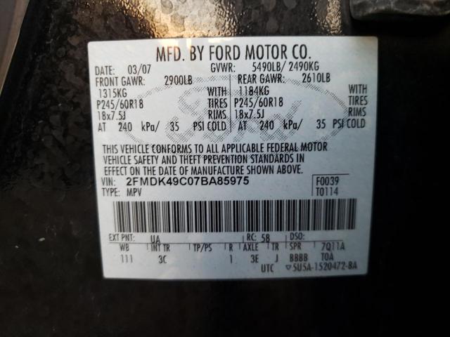 Photo 10 from auction – 2007 FORD EDGE SEL P with VIN 2FMDK49C07BA85975