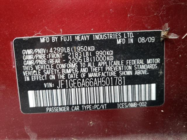 Photo 10 from auction – 2010 SUBARU IMPREZA 2. with VIN JF1GE6A66AH501781