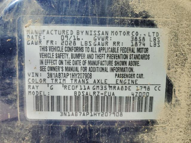 Photo 10 from auction – 2017 NISSAN SENTRA S with VIN 3N1AB7AP1HY207908