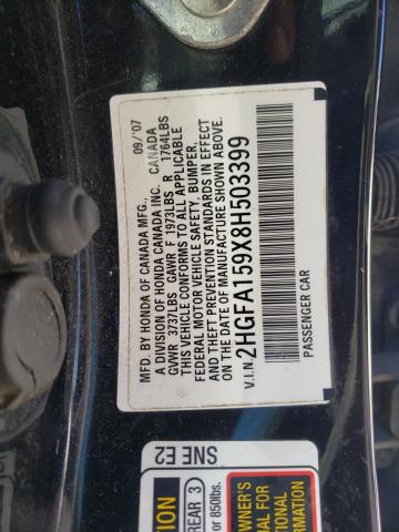 Photo 10 from auction – 2008 HONDA CIVIC EXL with VIN 2HGFA159X8H503399