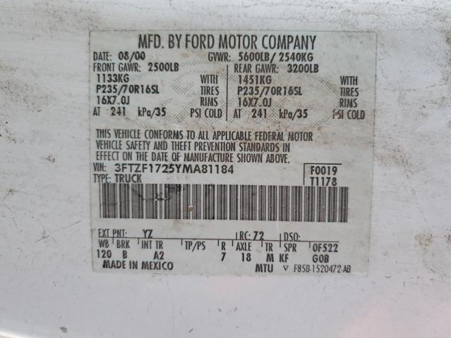 Photo 10 from auction – 2000 FORD F150 with VIN 3FTZF1725YMA81184