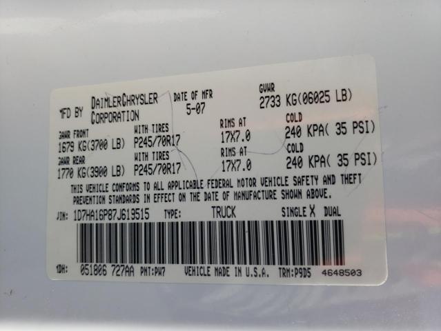 Photo 10 from auction – 2007 DODGE RAM 1500 S with VIN 1D7HA16P87J619515