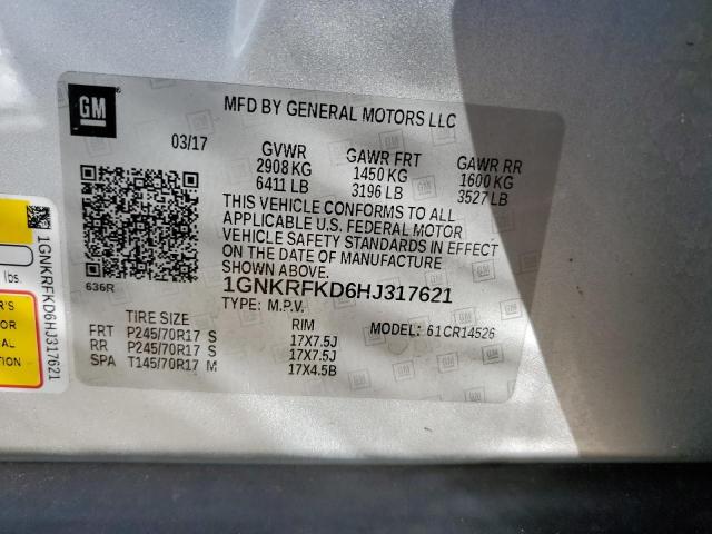 Photo 10 from auction – 2017 CHEVROLET TRAVERSE L with VIN 1GNKRFKD6HJ317621