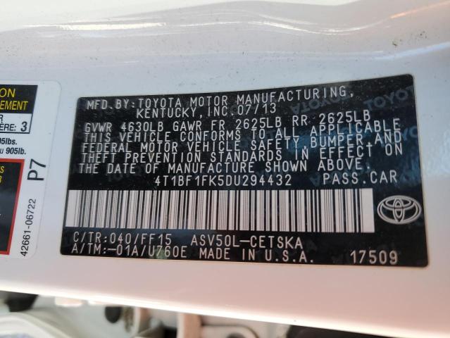 Photo 10 from auction – 2013 TOYOTA CAMRY L with VIN 4T1BF1FK5DU294432