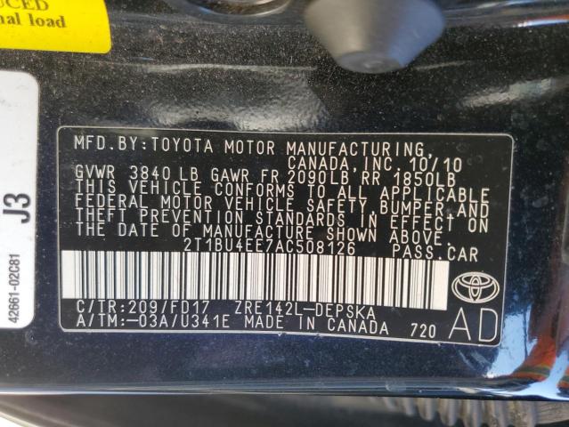 Photo 10 from auction – 2010 TOYOTA COROLLA BA with VIN 2T1BU4EE7AC508126