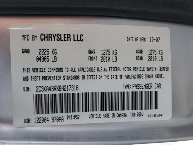 Photo 10 from auction – 2008 CHRYSLER 300 LX with VIN 2C3KA43RX8H217316