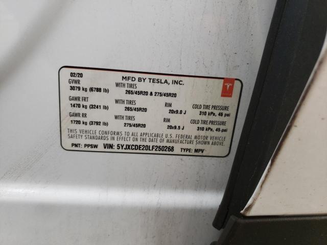 Photo 10 from auction – 2020 TESLA MODEL X with VIN 5YJXCDE20LF250268