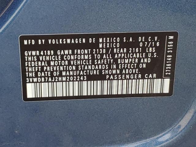 Photo 10 from auction – 2017 VOLKSWAGEN JETTA SE with VIN 3VWDB7AJ2HM202243