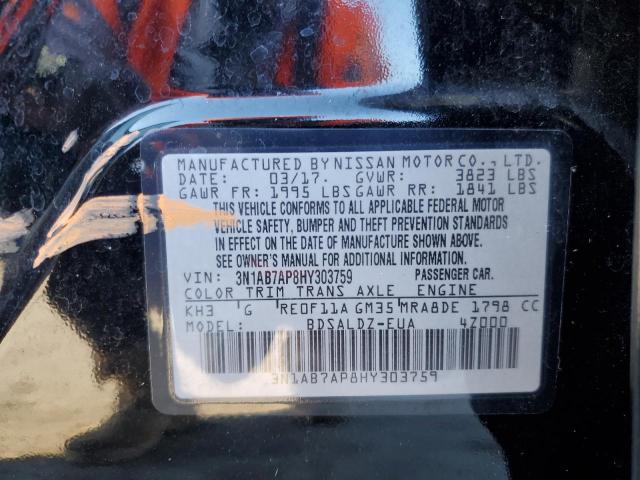 Photo 10 from auction – 2017 NISSAN SENTRA S with VIN 3N1AB7AP8HY303759