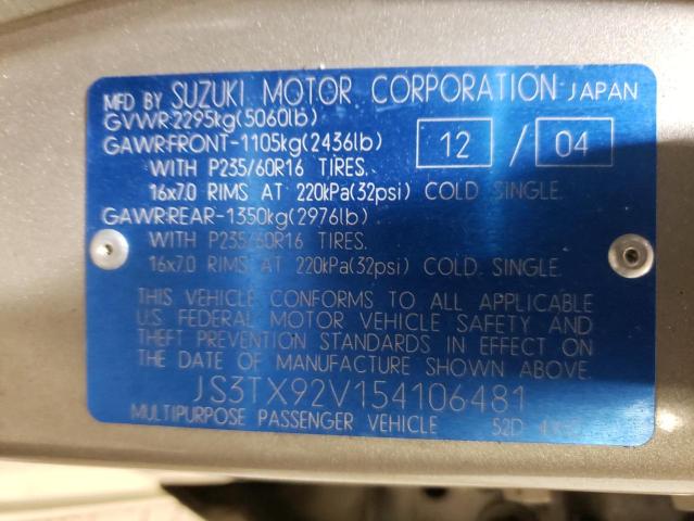 Photo 10 from auction – 2005 SUZUKI XL7 EX with VIN JS3TX92V154106481