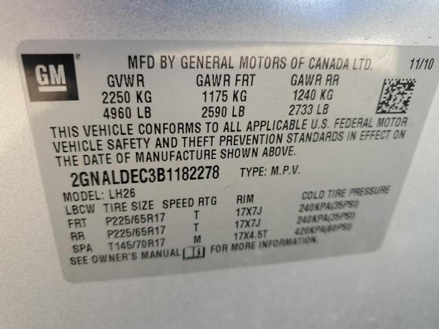 Photo 10 from auction – 2011 CHEVROLET EQUINOX LT with VIN 2GNALDEC3B1182278