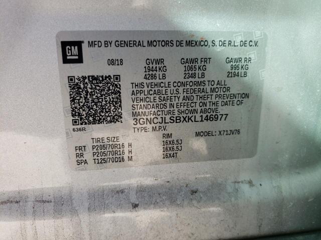 Photo 10 from auction – 2019 CHEVROLET TRAX 1LT with VIN 3GNCJLSBXKL146977
