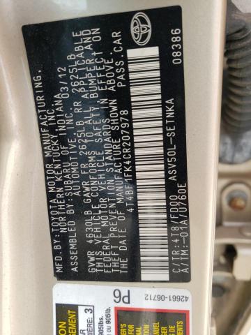 Photo 10 from auction – 2012 TOYOTA CAMRY BASE with VIN 4T4BF1FK4CR207978