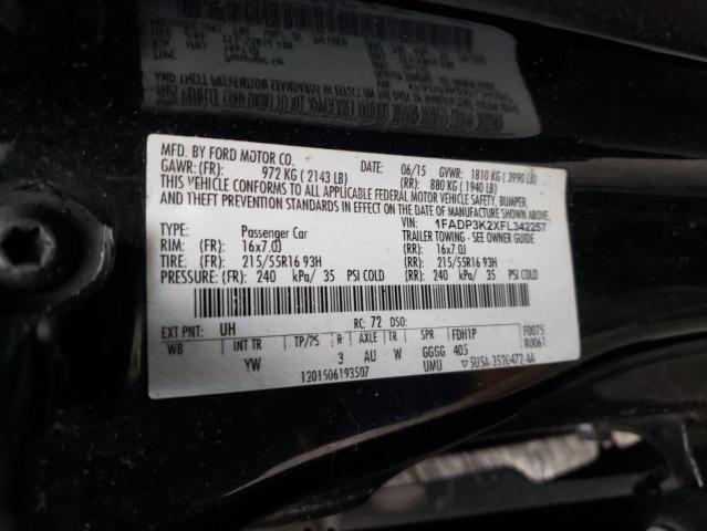 Photo 10 from auction – 2015 FORD FOCUS SE with VIN 1FADP3K2XFL342257