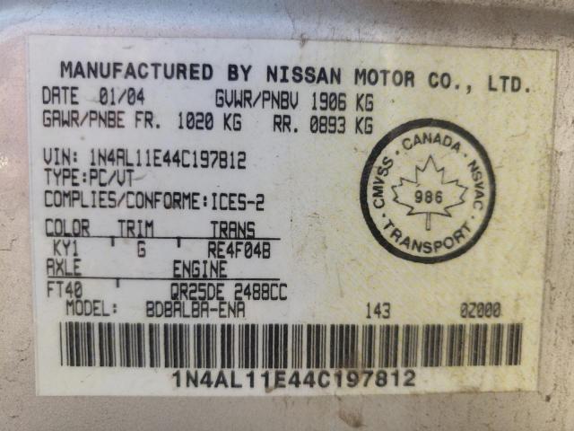 Photo 10 from auction – 2004 NISSAN ALTIMA BAS with VIN 1N4AL11E44C197812
