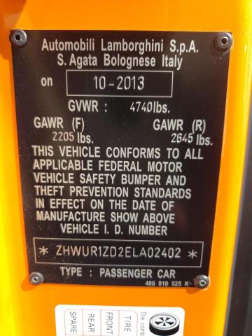 Photo 10 from auction – 2014 LAMBORGHINI AVENTADOR with VIN ZHWUR1ZD2ELA02402