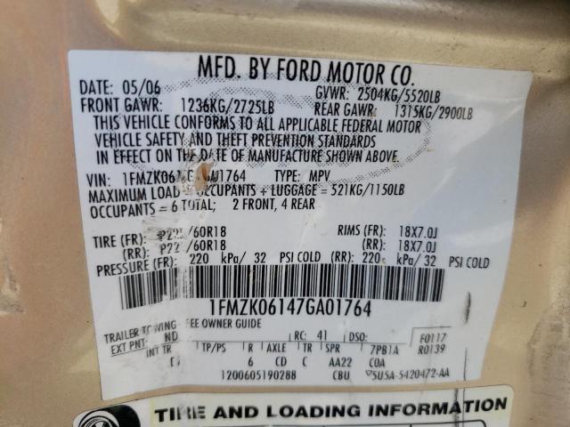 Photo 10 from auction – 2007 FORD FREESTYLE with VIN 1FMZK06147GA01764
