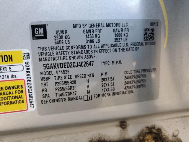 Photo 10 from auction – 2012 BUICK ENCLAVE with VIN 5GAKVDED2CJ402647