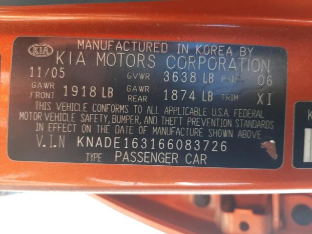Photo 10 from auction – 2006 KIA RIO 5 with VIN KNADE163166083726