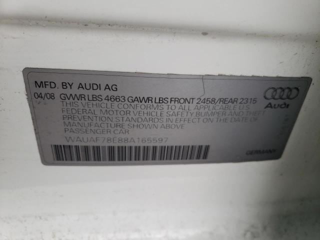 Photo 10 from auction – 2008 AUDI A4 2.0T with VIN WAUAF78E88A165597