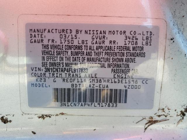 Photo 10 from auction – 2015 NISSAN VERSA S with VIN 3N1CN7AP4FL917833