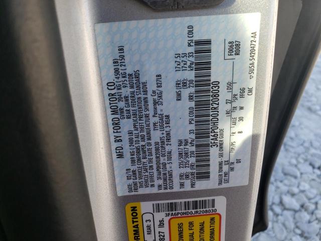 Photo 10 from auction – 2018 FORD FUSION SE with VIN 3FA6P0HD0JR208030