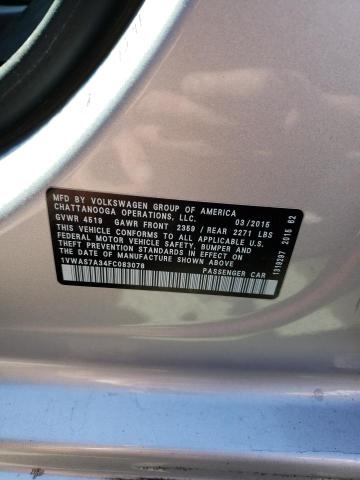 Photo 10 from auction – 2015 VOLKSWAGEN PASSAT S with VIN 1VWAS7A34FC083078