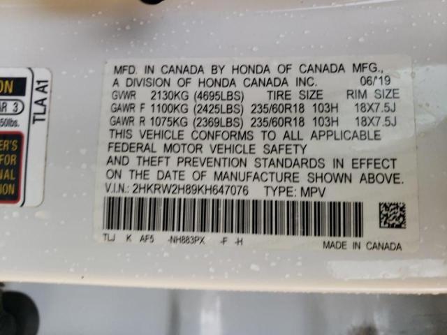Photo 10 from auction – 2019 HONDA CR-V EXL with VIN 2HKRW2H89KH647076