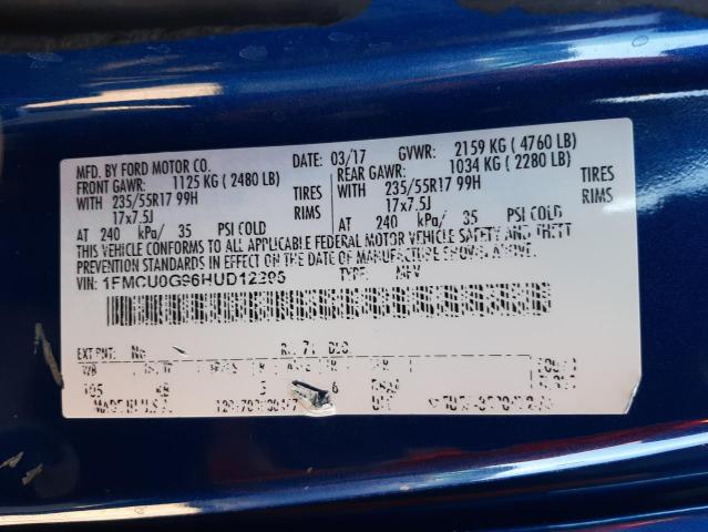 Photo 10 from auction – 2017 FORD ESCAPE SE with VIN 1FMCU0G96HUD12295