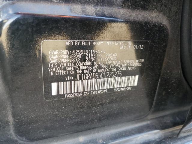 Photo 10 from auction – 2012 SUBARU IMPREZA PR with VIN JF1GPAD65CH220275