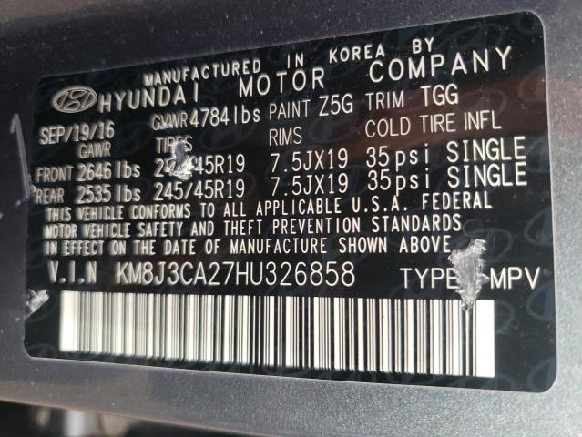 Photo 10 from auction – 2017 HYUNDAI TUCSON LIM with VIN KM8J3CA27HU326858