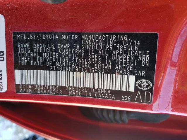 Photo 10 from auction – 2015 TOYOTA COROLLA L with VIN 2T1BURHE9FC286950