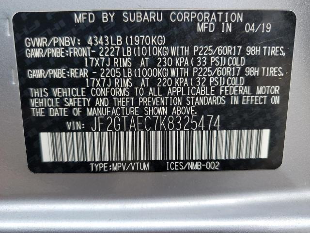Photo 10 from auction – 2019 SUBARU CROSSTREK with VIN JF2GTAEC7K8325474
