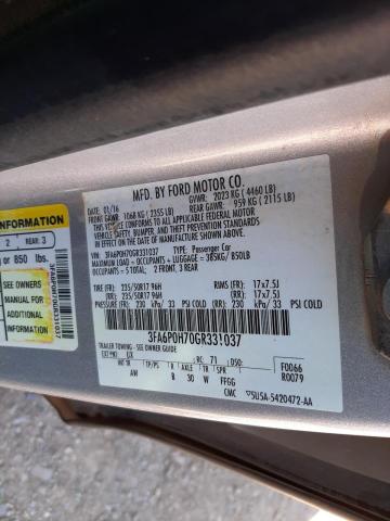 Photo 10 from auction – 2016 FORD FUSION SE with VIN 3FA6P0H70GR331037