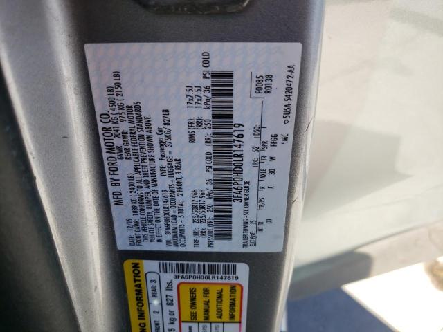 Photo 10 from auction – 2020 FORD FUSION SE with VIN 3FA6P0HD0LR147619