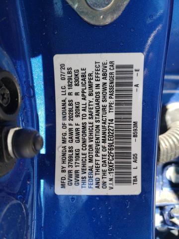 Photo 10 from auction – 2020 HONDA CIVIC LX with VIN 19XFC2F69LE022714