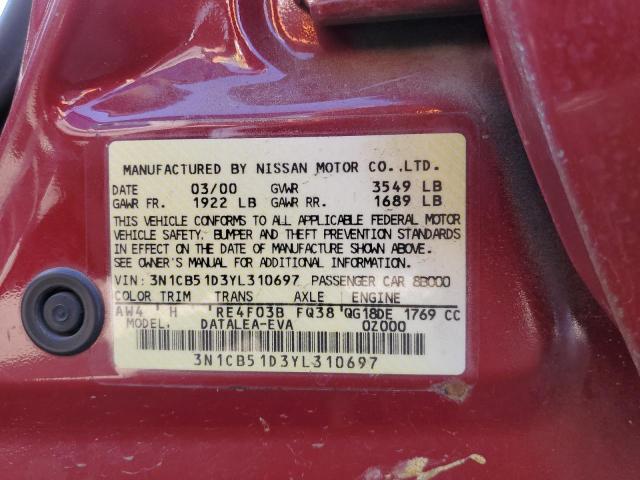Photo 10 from auction – 2000 NISSAN SENTRA BAS with VIN 3N1CB51D3YL310697