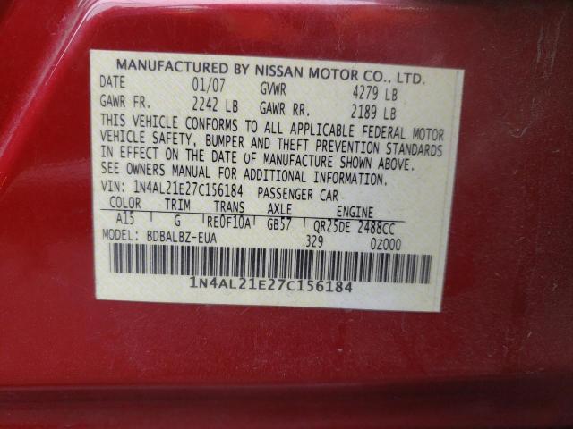 Photo 10 from auction – 2007 NISSAN ALTIMA with VIN 1N4AL21E27C156184
