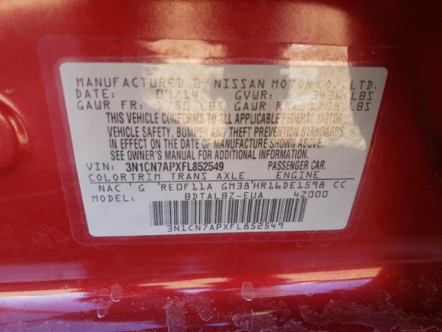 Photo 10 from auction – 2015 NISSAN VERSA S with VIN 3N1CN7APXFL852549