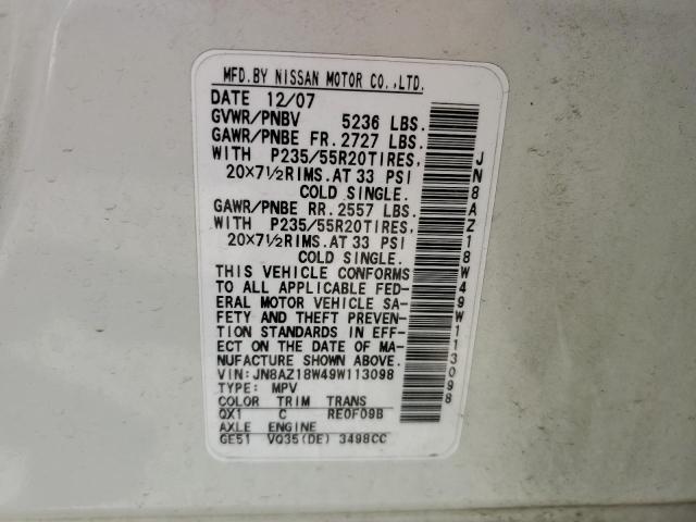 Photo 10 from auction – 2012 NISSAN MURANO with VIN JN8AZ18W49W113098