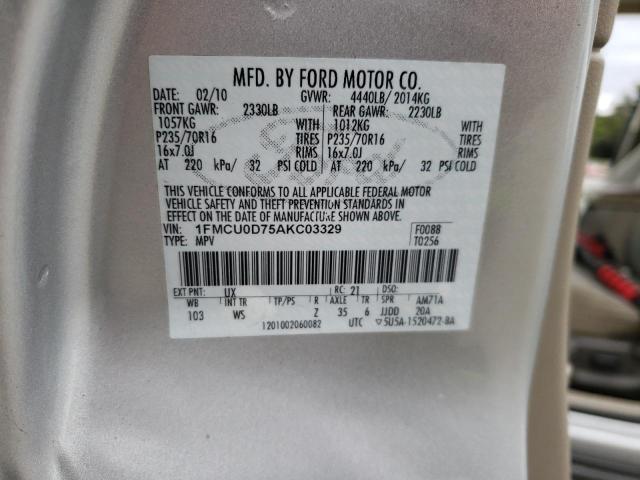 Photo 10 from auction – 2010 FORD ESCAPE XLT with VIN 1FMCU0D75AKC03329