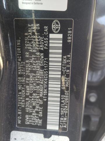 Photo 10 from auction – 2012 TOYOTA CAMRY SE with VIN 4T1BK1FK4CU511771