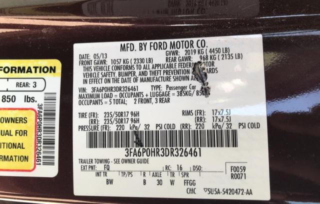 Photo 10 from auction – 2013 FORD FUSION SE with VIN 3FA6P0HR3DR326461
