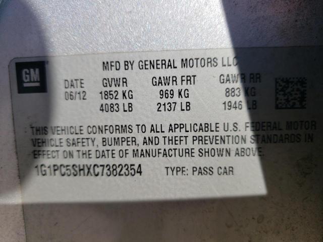 Photo 10 from auction – 2012 CHEVROLET CRUZE LS with VIN 1G1PC5SHXC7382354