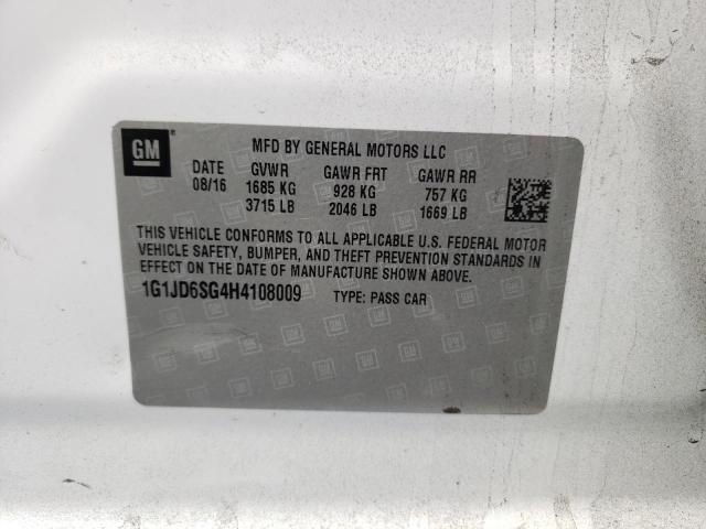 Photo 10 from auction – 2017 CHEVROLET SONIC LT with VIN 1G1JD6SG4H4108009