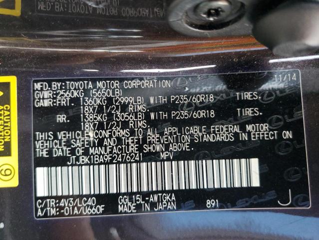 Photo 10 from auction – 2015 LEXUS RX 350 BAS with VIN JTJBK1BA9F2476241