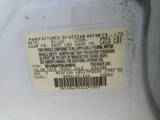 Photo 10 from auction – 2010 NISSAN SENTRA 2.0 with VIN 3N1AB6AP5AL694043