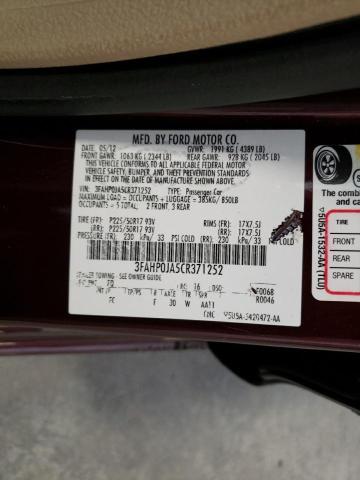 Photo 10 from auction – 2012 FORD FUSION SEL with VIN 3FAHP0JA5CR371252