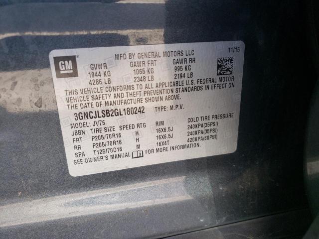 Photo 10 from auction – 2016 CHEVROLET TRAX 1LT with VIN 3GNCJLSB2GL180242